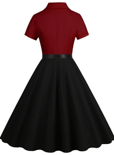 V-neck Short-sleeved Belt 50S Retro Dress