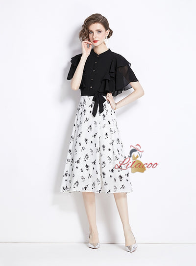 Women Summer Black Floral Dress