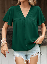 Fashion Solid Color Pleated Shirt