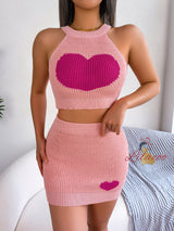 Casual Love Heart Contrast Top Suit