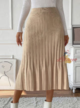 Slim Autumn and Winter Solid Color Pleated Skirt