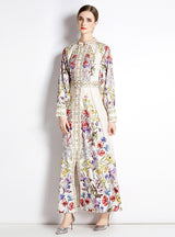 Printed Long-sleeved High-waist Slim Dress