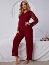 Lace Mesh Long-sleeved Trousers Pajamas Set