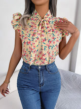 Leisure Print Bow Chiffon Shirt