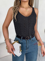 Solid Color V-neck Hollow Sleeveless Knitted Vest