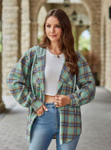 Ladies Casual Hoodie Plaid Shirt