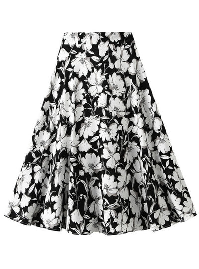 Large White Flower Printed Skirt