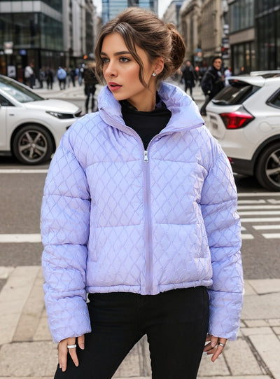 Women Short Rhombic Cotton-padded Jacket