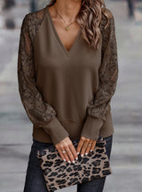 V-neck Lace Loose Casual Shirt