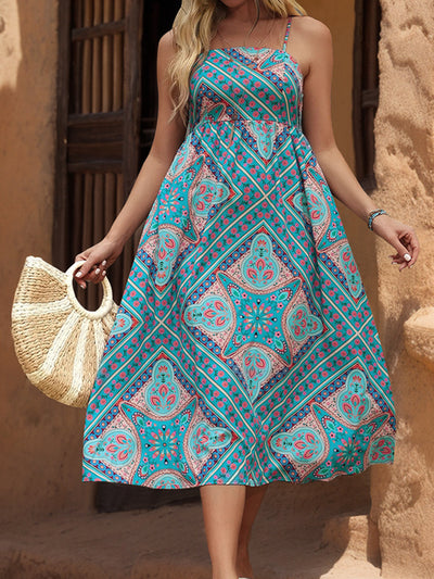 Ethnic Print Suspender Dress