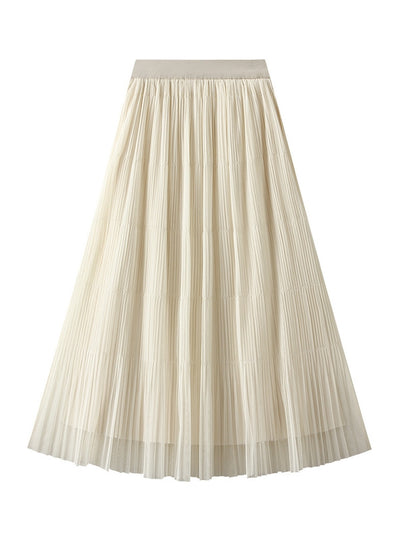 High-waisted Mesh Pleated Split Gauze Skirt