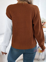 Casual V-neck Button Contrast Sweater