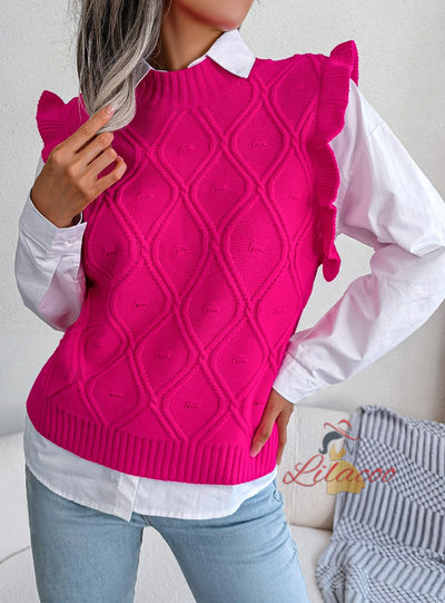 Diamond Knit Wooden Ear Vest Sweater