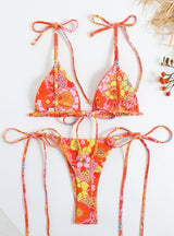 Split Multicolor Floral Triangle Bikini