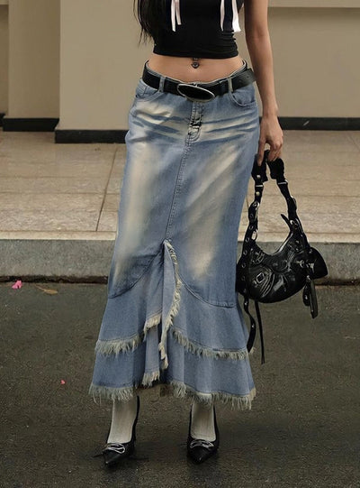 Irregular Fishtail Low Waist Denim Skirt