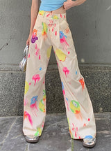 Printed Wide-leg Trousers Pant