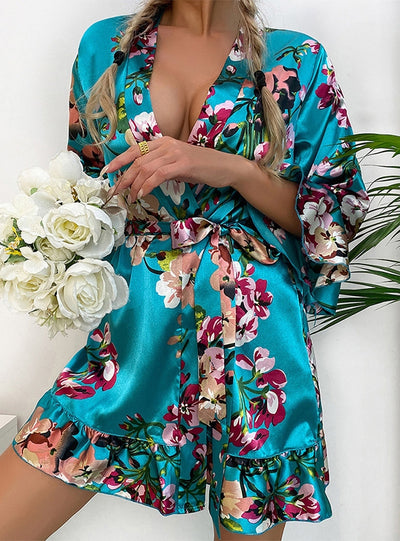 Satin Printed Silk Nightgown Pajamas