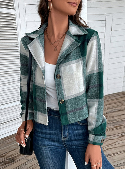 Short Plaid Retro Lapel Coat