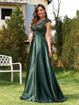 Dark Green Sequins V-neck Prom Dress