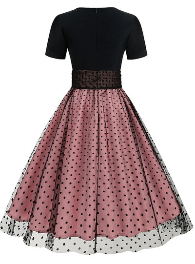 Round Neck Short Sleeve Polka-dot Retro Dress