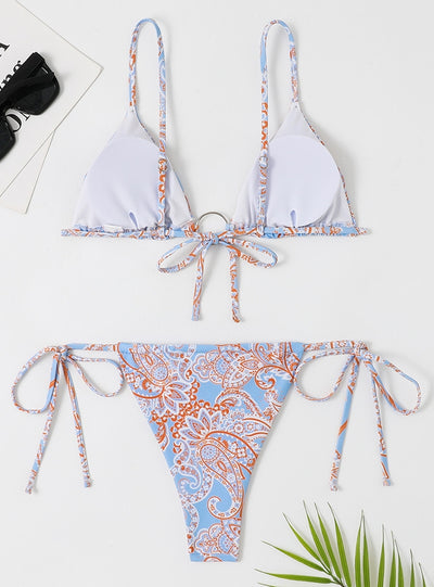 Sexy Triangular Ring Printed Bikini