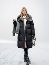 Contrast Color Knee-length Thick Loose Cotton-padded Coat