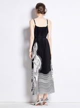 Printed Sling Pleated Dress