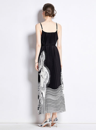 Printed Sling Pleated Dress