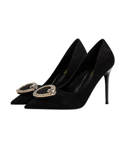 Retro Metal Buckle Pointed Head Shoes