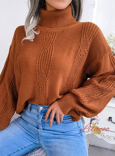 Turtleneck Twist Lantern Sleeve Sweater