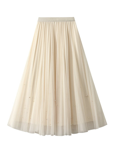 Beaded Gauze Pleated Skirt Worn on Both Sides