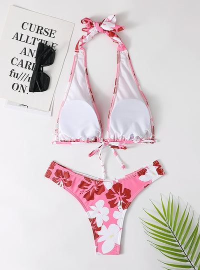 Split Swimsuit Printed Suspender Bikini