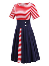 Striped Stitching Retro Contrast Dress