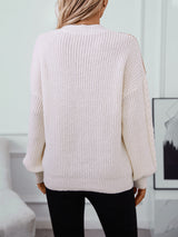 Contrasting Color Round Neck Loose Twisted Sweater