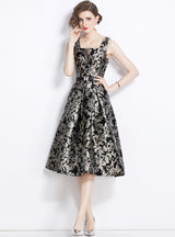 Retro Jacquard Sleeveless Slim Dress