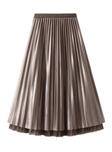 Metal Buckle Pleated Yarn Skirt