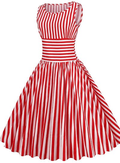 Striped Stitching Retro Big Swing Dress