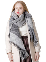 Thickened Contrast Raw Edge Plaid Bevel Scarf