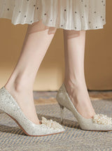 Crystal Pearl Flowers Wedding Shoes