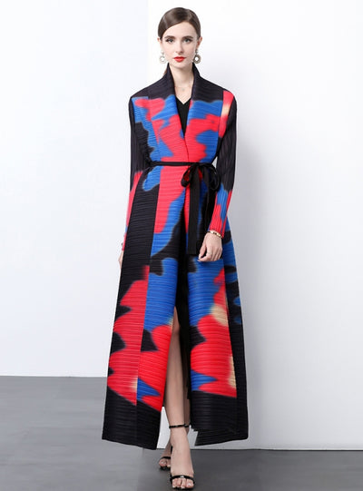 Long Sleeve Pleats Loose Large Print Coat