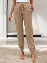 Pocket-tied Elastic Waist-closed Pant