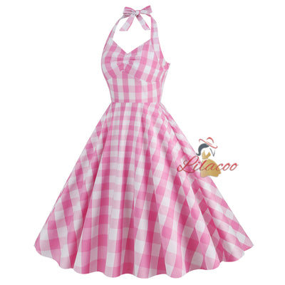 Pink Plaid Retro Short Sleeve Dress