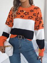 Leisure Color Matching Star Lantern Sleeve Sweater