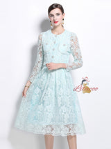 Long Sleeve Lace Skirt Two-piece Suit