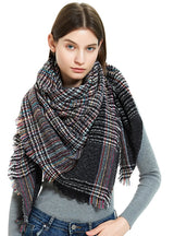 Fine Plaid Thick Fringed Scarf Shawl