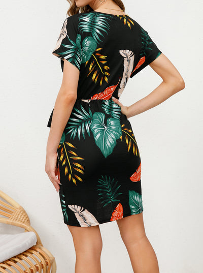 Printed Strap Short Sleeve Dress