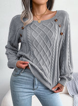 Leisure Button Twist Knit Pullover Sweater