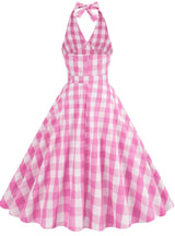 Sexy Deep V-neck Check Retro Dress