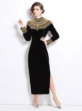 Long Sleeve Velvet Sequins Party Dress