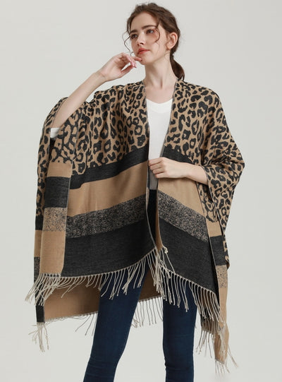 Leopard Tassel Scarf Shawl Cloak